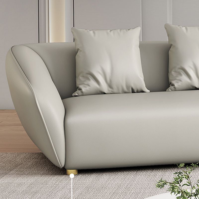 Glam Sloped Arm Sofa with Pillows Genuine Leather Sofa in Gray
