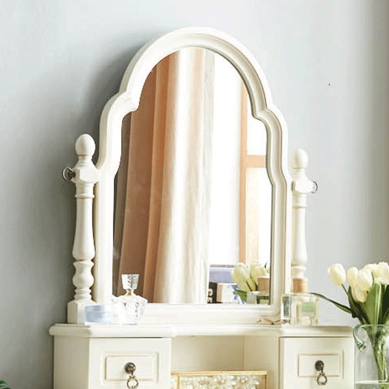 Victorian Solid Wood Vanity Makeup Dressing Table Stool Set with Mirror in White