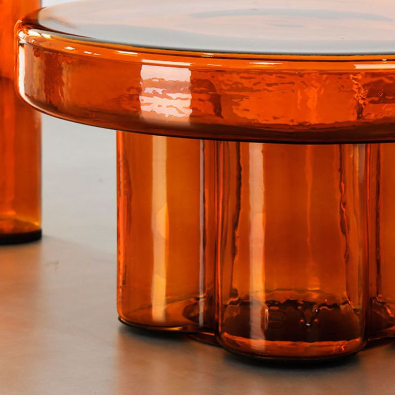 Modern Clear Glass Coffee Table Pedestal Round Simple Cocktail Table