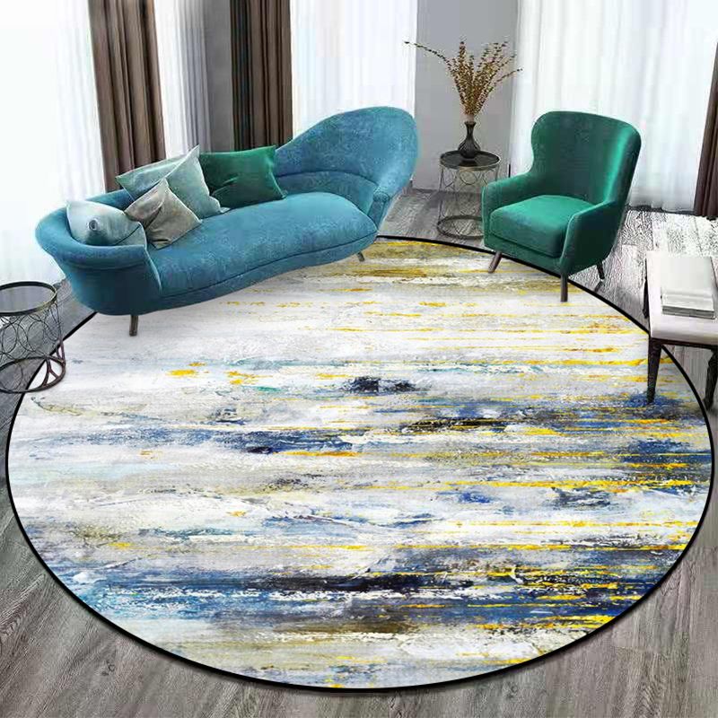 Modern Living Room Rug in Blue and Yellow Abstract Painting Print Rug Polyester Stain-Resistant Area Rug