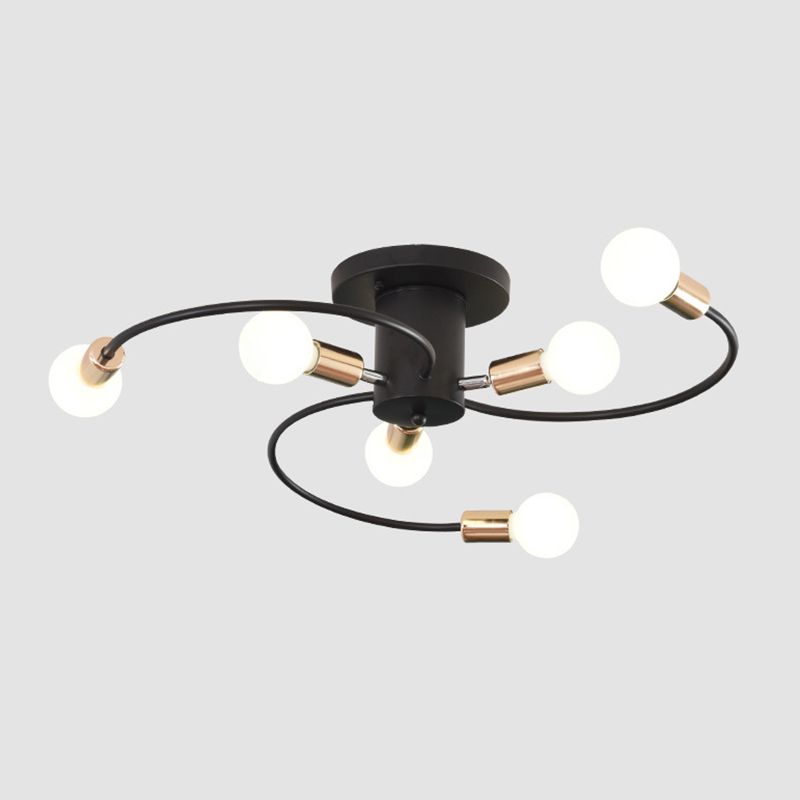 Sputnik Semi Flush Light Fixtures Exposed Bulb Metal Ceiling Lamp for Bedroom