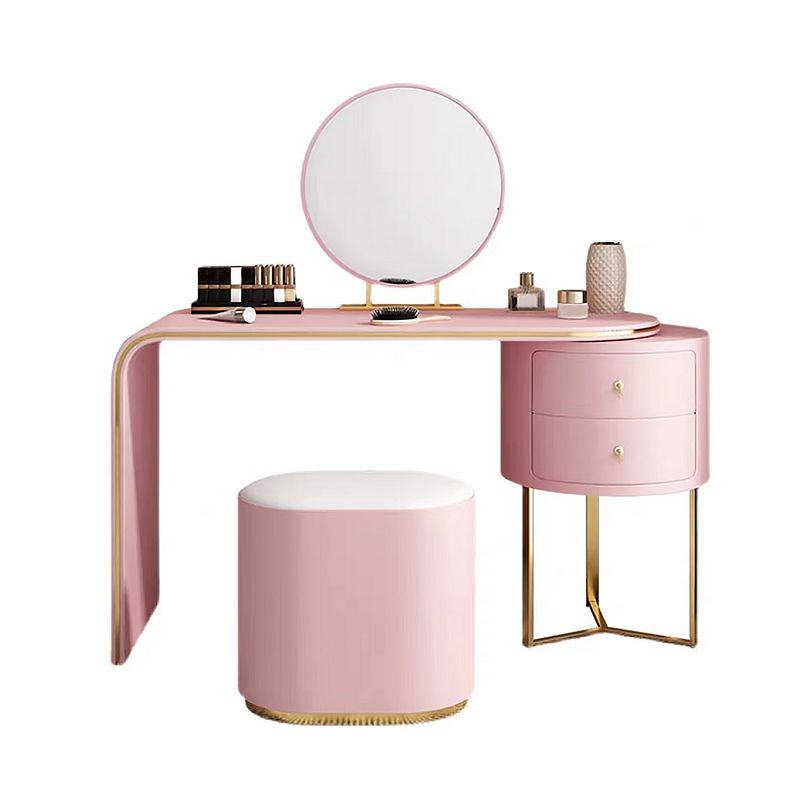 2 Drawers Vanity Set with Stool and Mirror Genuine Leather Makeup Vanity Table for Women