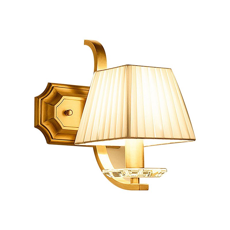 Trapezoid Fabric Shade Sconce Light Vintage 1/2-Head Bedroom Wall Mount Lamp in Gold