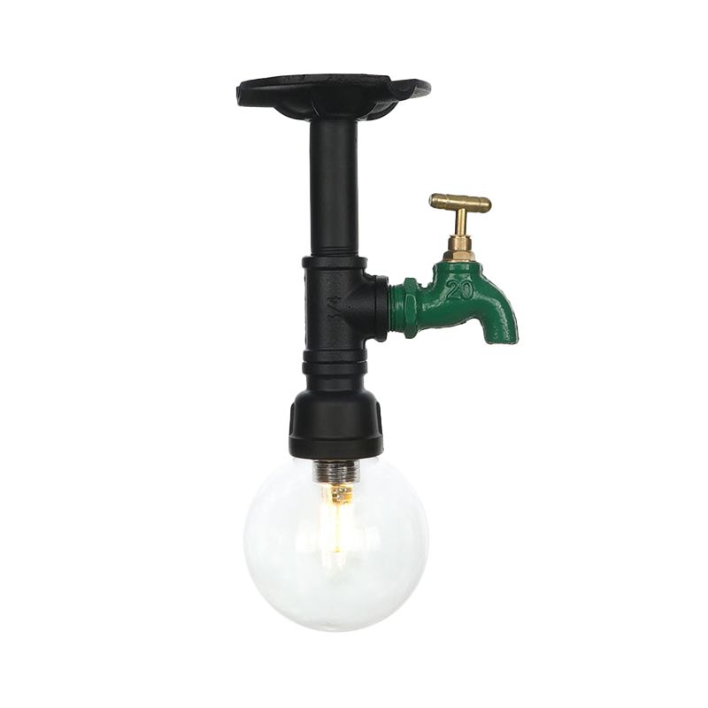 Orb Clear Glass Semi Flush Lighting Industrial 1 Bulb Restaurant Ceiling Mounted Fixture in Black
