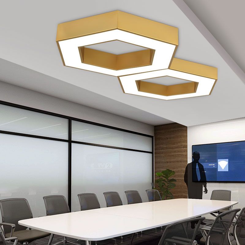 Nordic Hexagon Ceiling Light Metal Gold LED Flush Mount Light for Office