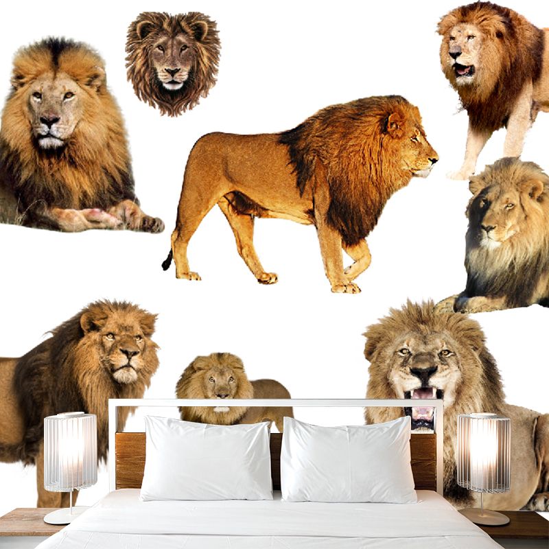 Contemporary Lions Murals Non-Woven Fabric Washable Brown Wall Covering for Accent Wall