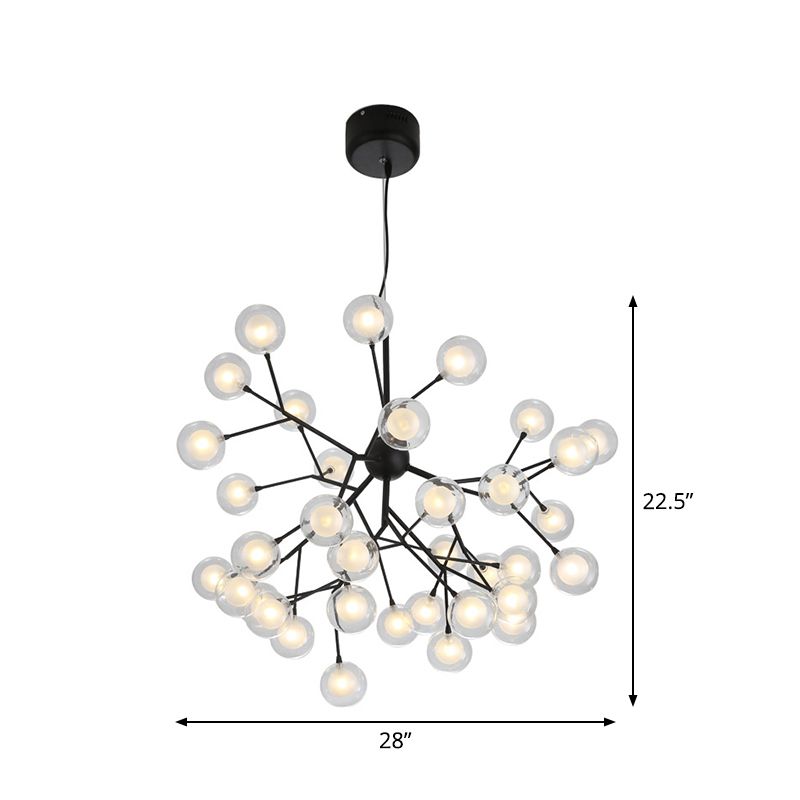 Clear and Frosted Glass Firefly Chandelier Modernist 36-Light Black Hanging Pendant Light for Parlor