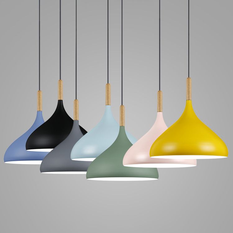 Modern Wooden Top Pendant Light, Minimalist Teardrop Shade Macaron Hanging Lamp
