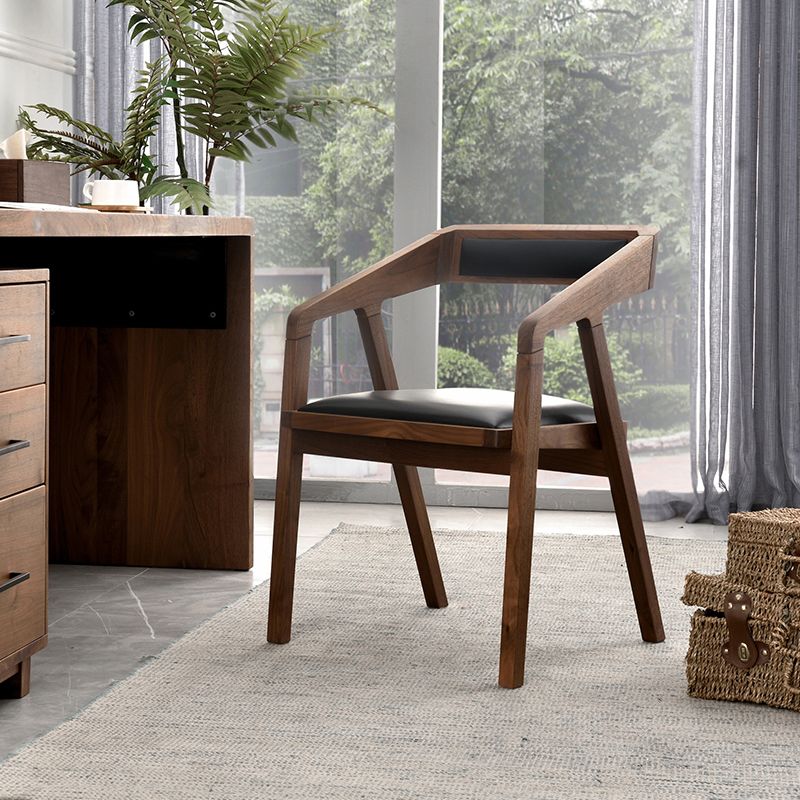 Contemporary Upholstered Arm Chair Home Walnut Wood Dining Chair