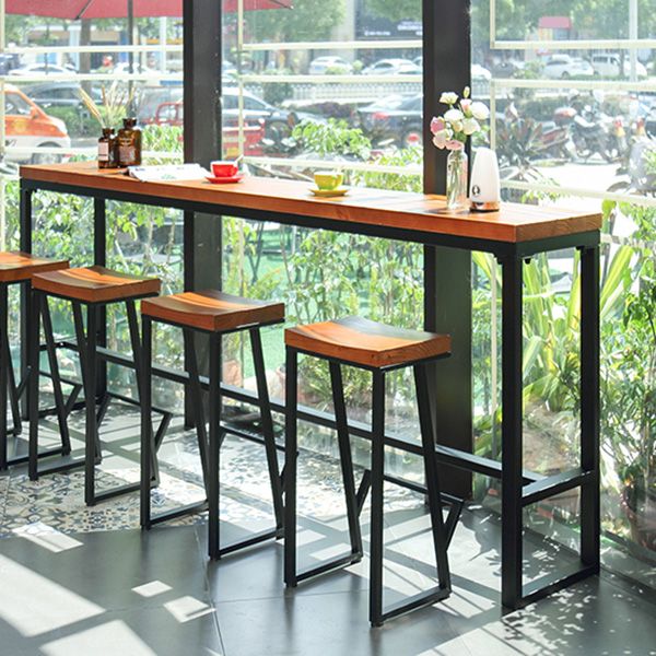 Industrial Rectangle Bar Dining Table Metal and Solid Wood Bar Height Table