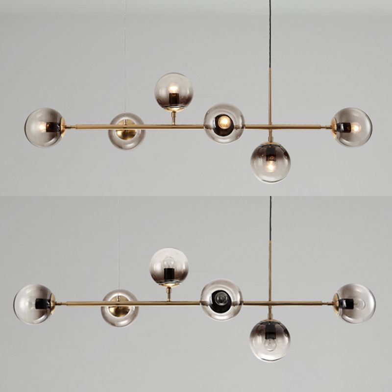 Metal Linear Design Island Lighting Fixture Modern Minimalist Glass Bubble Shade Hanging Light for Kitchen Dining Room