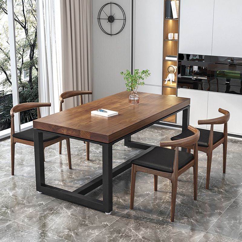 Metal Industrial Rectangle Table Pine Wood Top Indoor Table with Trestle Base