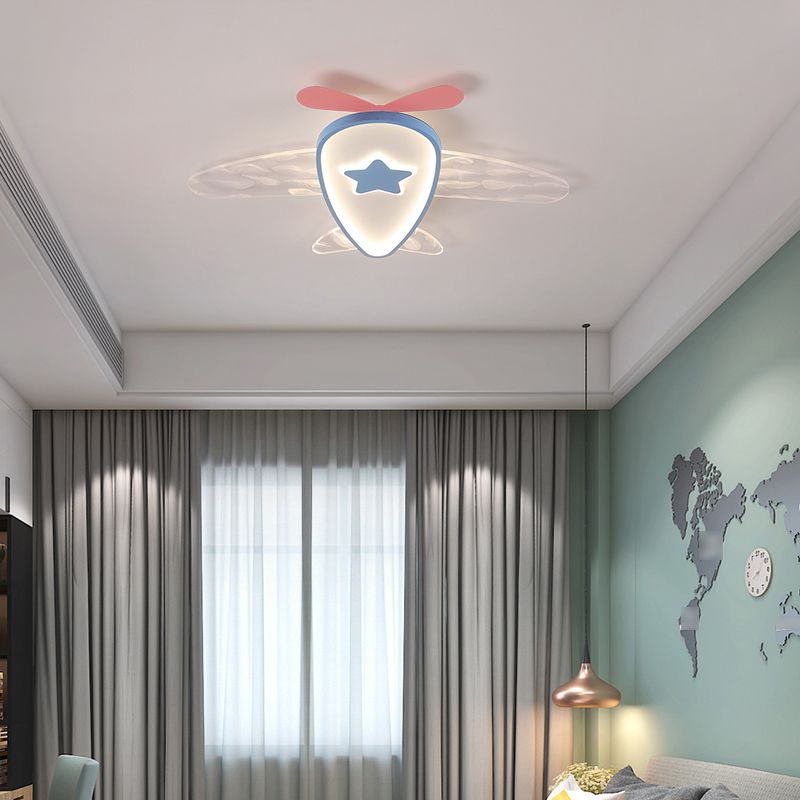 Modern Artistic LED Ceiling Fixture Wrought Iron Feather Flush Mount with Acrylic Shade