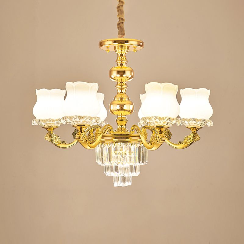 Blumenrestaurant hängende Leuchte traditioneller Opalglas Gold Kronleuchter mit Kristall -Deco