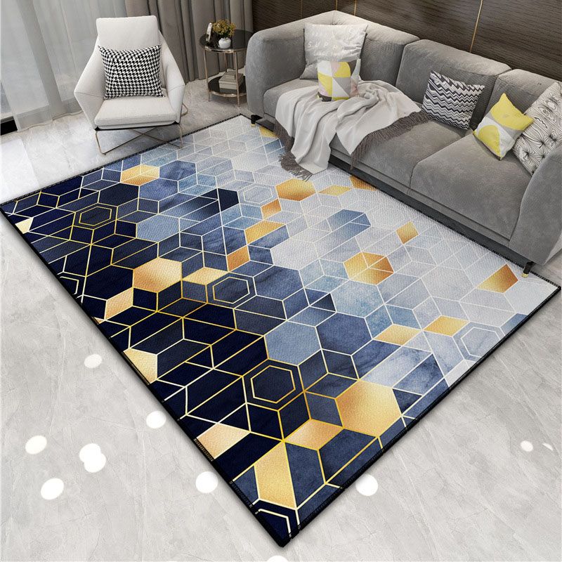 Navy Modern Area Rug Polyester Graphic Non-Slip Backing Rug for Living Room