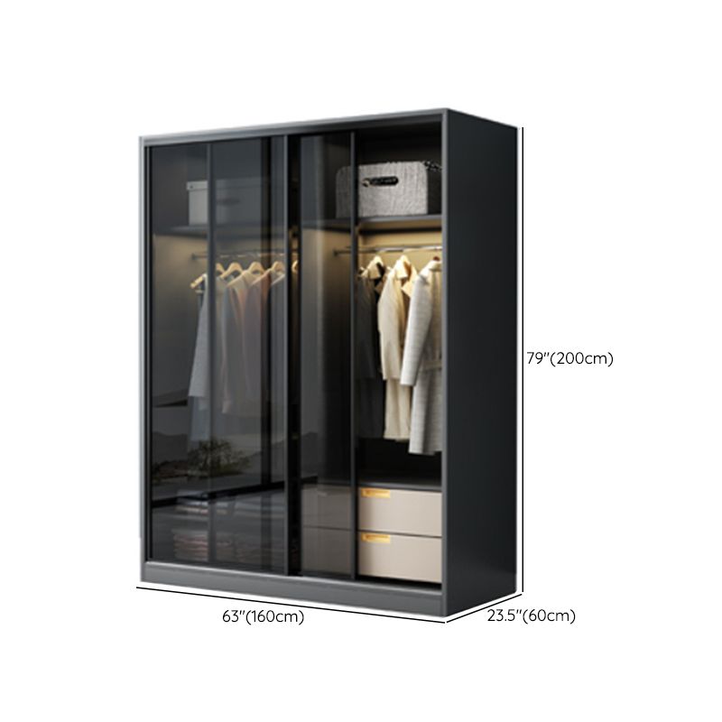 Contemporary Wood and Tempered Glass Wardrobe Freestanding Wardrobe Armoire without Light