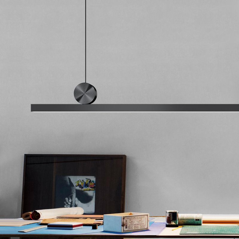 Black Modern LED Island Lighting Linear Aluminum Chandelier Light Fixture for Dining Room