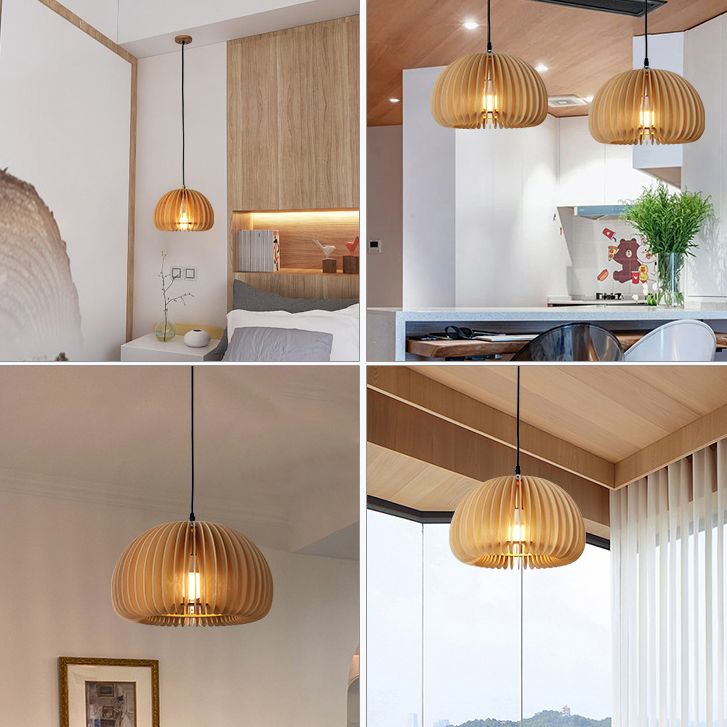 1 Light Pumpkin Hanging Ceiling Lights Creative Modern Wood Pendant for Clothing Store
