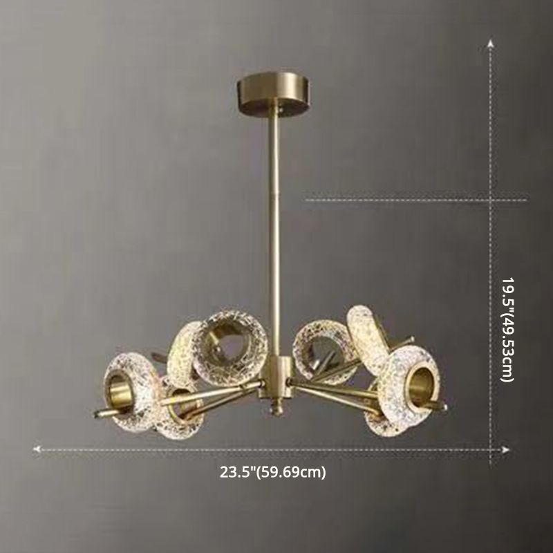 Crackled Crystal Glass Rings Pendant Lighting Postmodern Brass Finish Chandelier for Diner