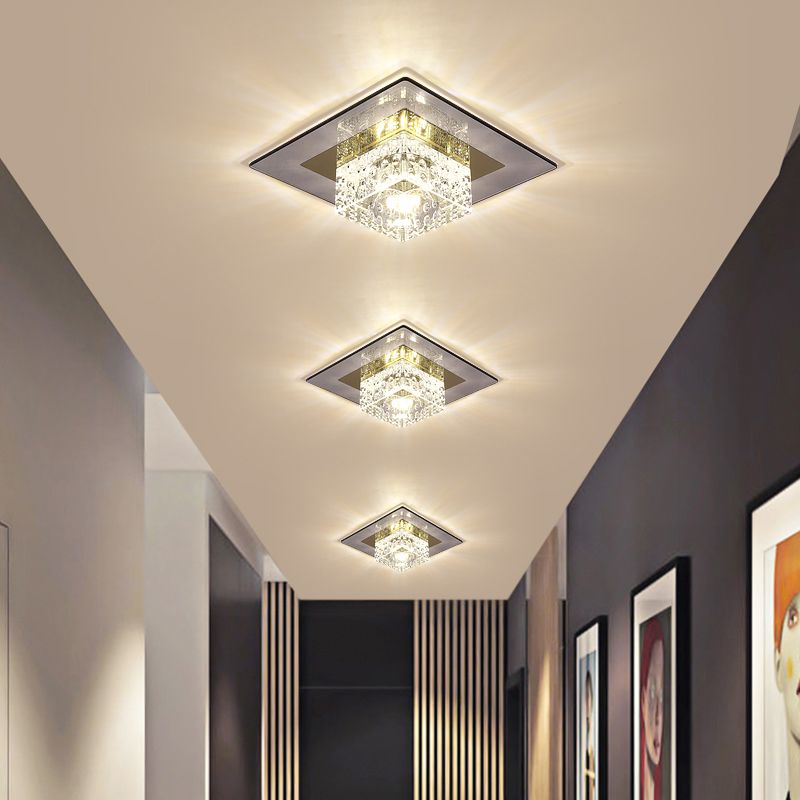 Crystal Block Crystal Flush Mount Lighting Minimalist LED Flush Mount Fixture for Corridor