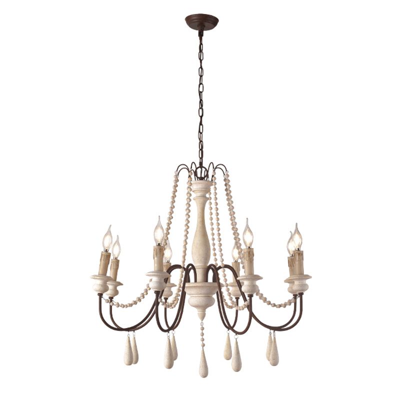 Candlestick Chandelier French Country Wooden Dining Room Hanging Light Fixture