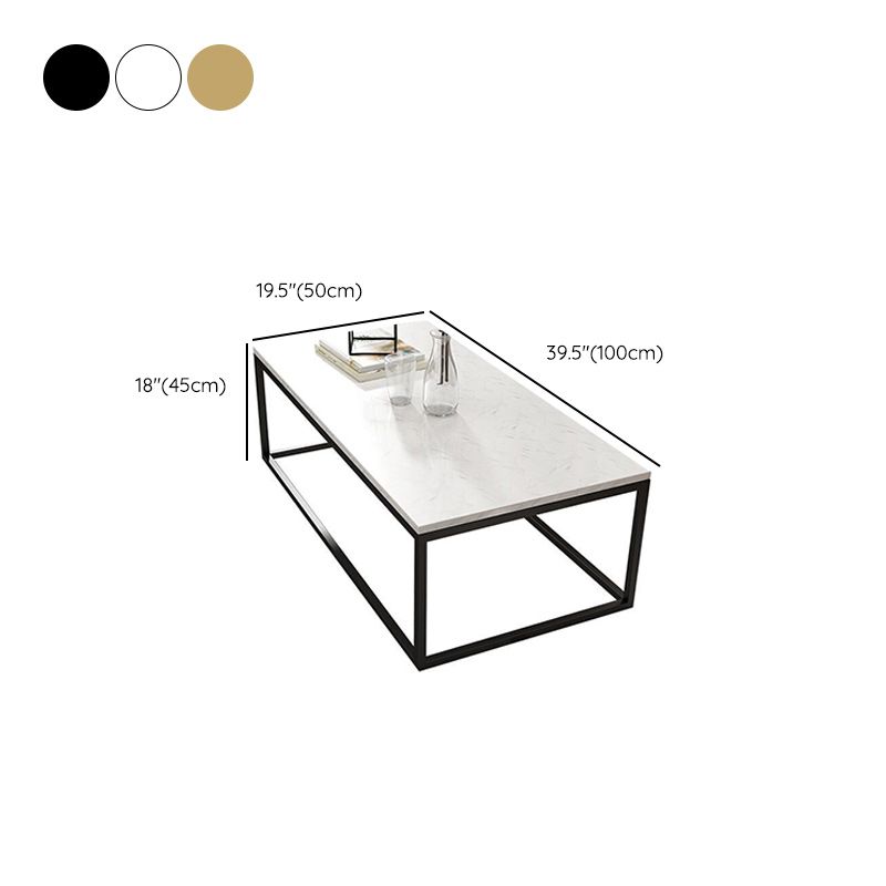 Glam Coffee Table with Metal Frame Base and Marble Top in White