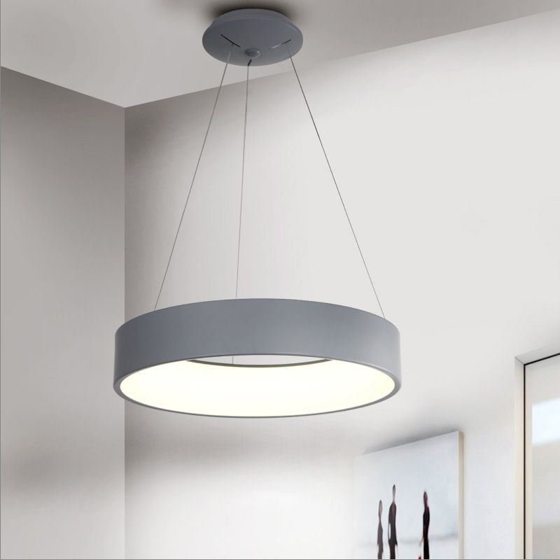 Minimalistic LED Pendant Chandelier Grey/White Circle Ceiling Hang Light with Acrylic Shade, 18"/23.5" W
