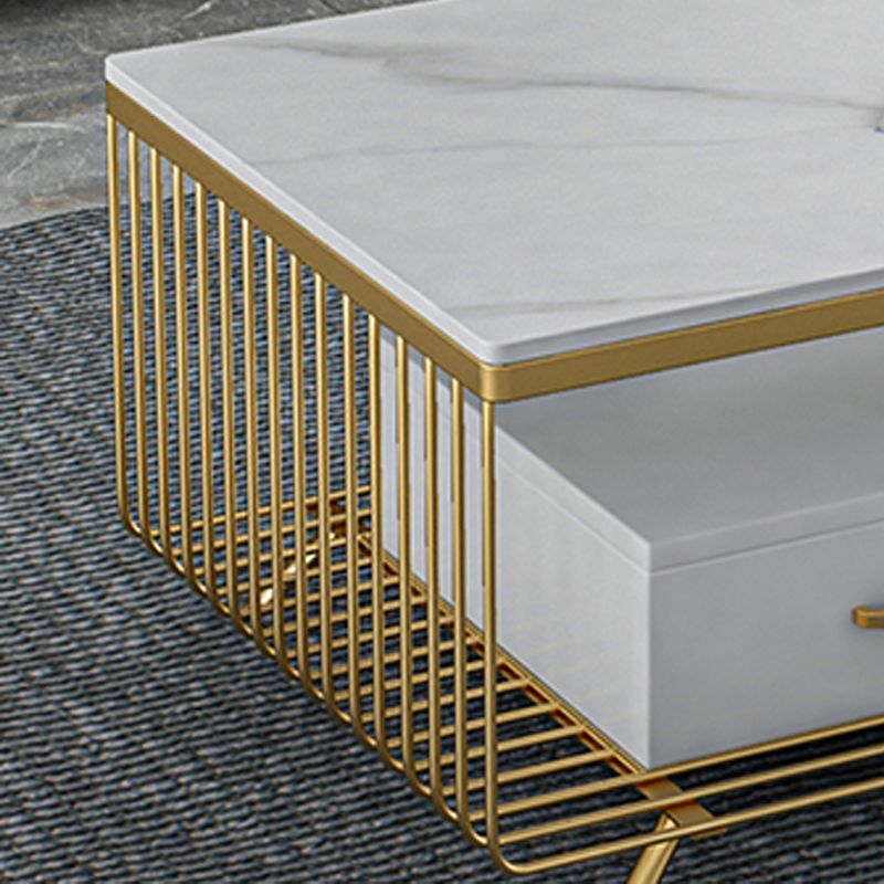 Rectangular Stone 4 Legs Coffee Cocktail Table with 2 Drawers