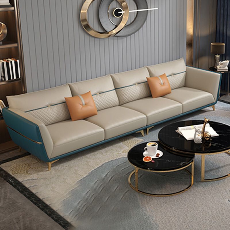 Contemporary Stain-Resistant Genuine Leather Square Arm Sofa & Chaise