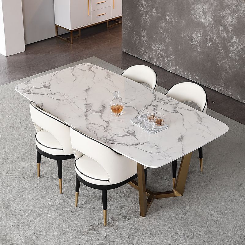 Glam Open Back Dining Armchair PU Leather Dining Chair with Solid Wood Legs