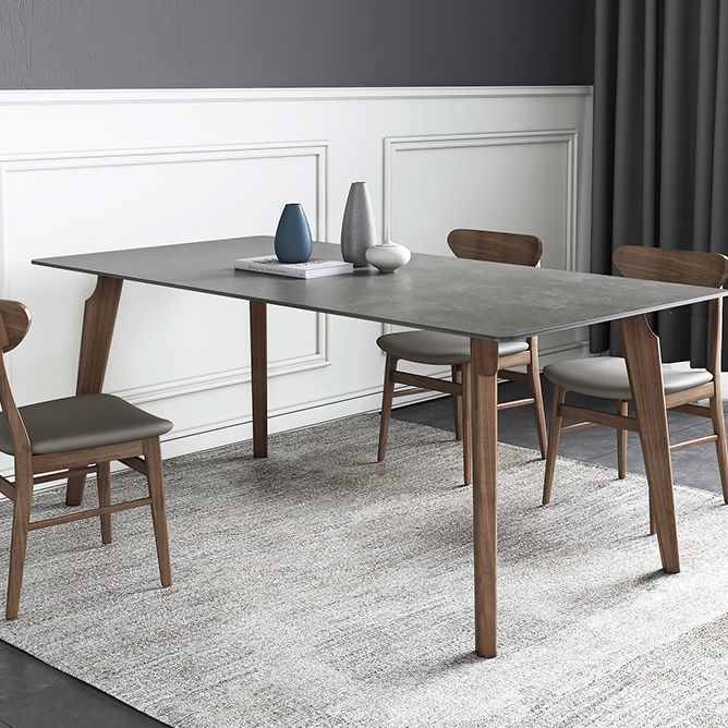 Mid-Century Gray Sintered Stone Table Rectangle Standard Dining Table for Kitchen