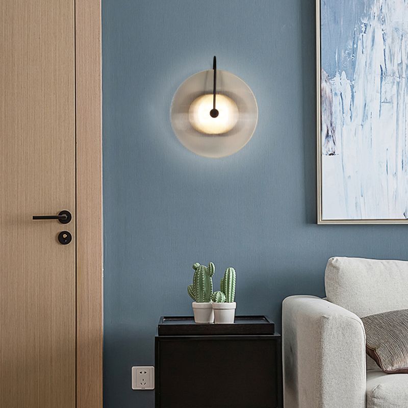 Round Sconce Light Fixtures Modern 1-Light Wall Mounted Lamp with Grass Shade