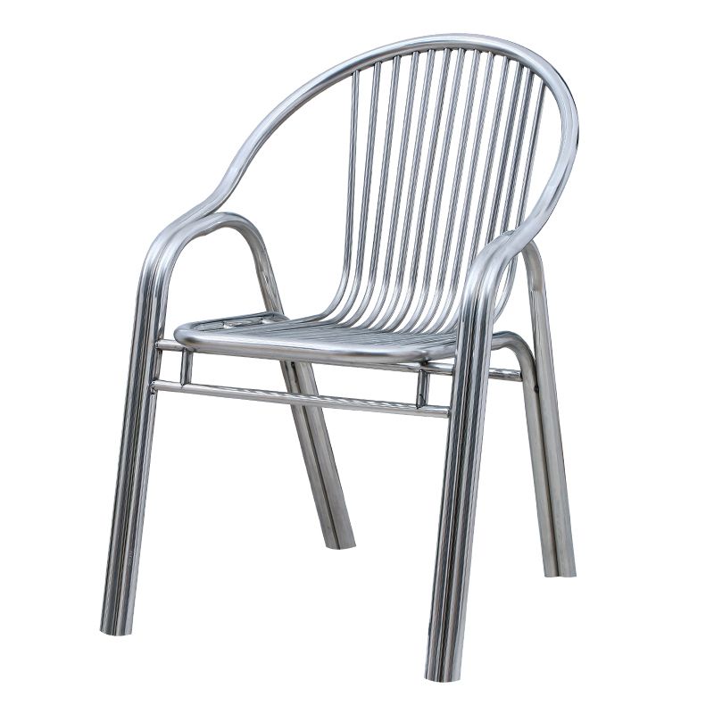 Contemporary Dining Room Metal Slat Back Dining Chair with Arm