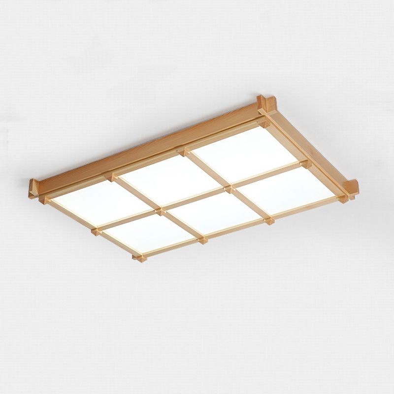 Square Flush Mount Minimalism Wood Flush Mount Light for Dining Room