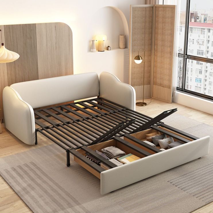 Contemporary Sleeper Sofa Stainless Steel Upholstered Pillow Back Futon Sofa Bed