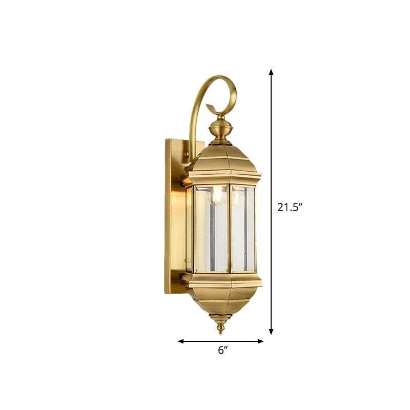 Messing 6 "/8" W 1/3-Licht-Wandleuchte traditionelle Metalllaterne-Wandlampe mit klarem Glasschatten