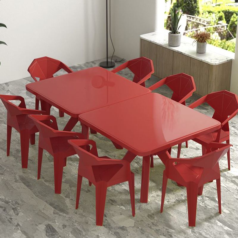 Modern Plastic Dining Table Outdoor Water Resistant Patio Table with Umbrella Hole
