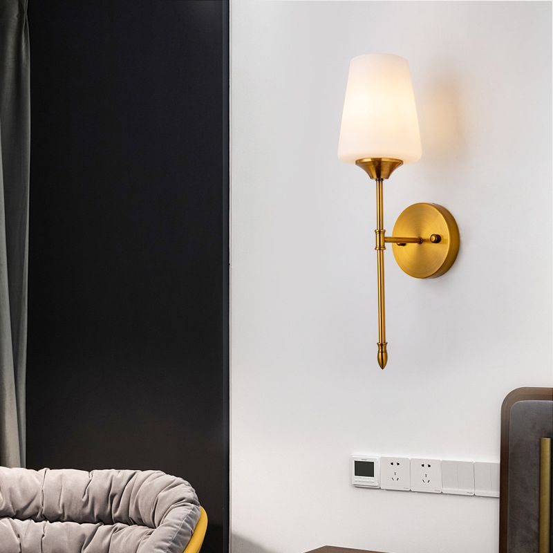 Modern Metal Wall Sconce Minimalist Wall Light with Glass Shade