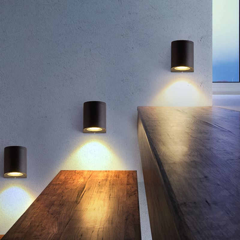 Contemporary Aluminum Wall Light Geometric Wall Washer in Black for Outdoors