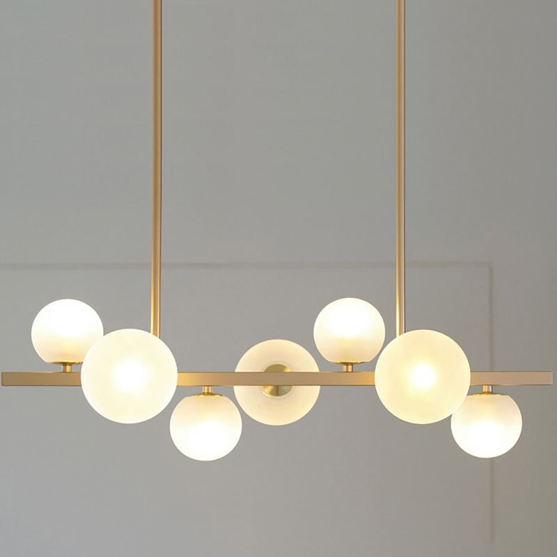 Gold Metal Island Lights Modern Multi-Head Restaurant Hanging Lamps with Globe Glass Shade