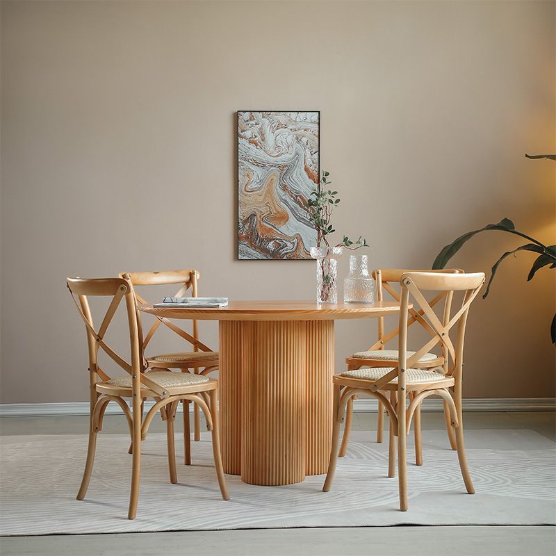 Minimalist Round Dining Table Set 1/2/3/4/5/7 Pieces Pine Dinette Set