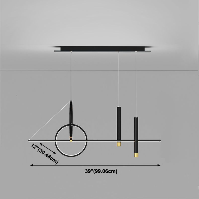 Contemporary Style Linear Island Lighting Metal 4 Light Island Pendant Lights in Black