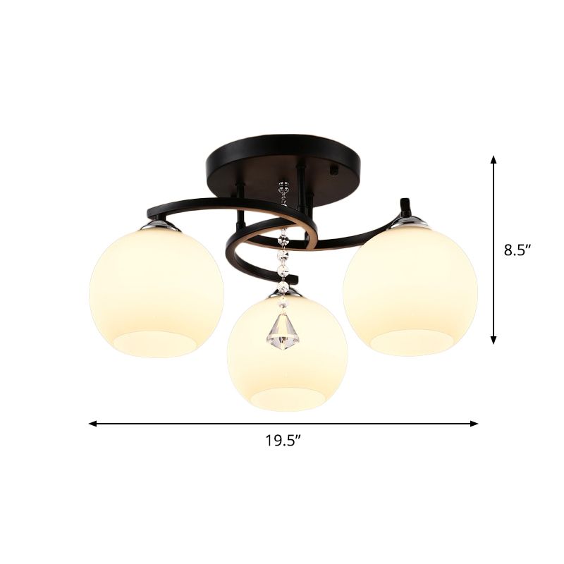 Leche de vidrio de vidrio semi-ras de luz moderna 3/7/9 cabezas de techo de la sala de techo de la habitación Chandelier en negro