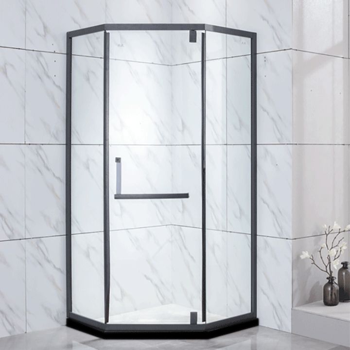 Black Semi Frameless Tempered Glass Shower Door Pivot Shower Door