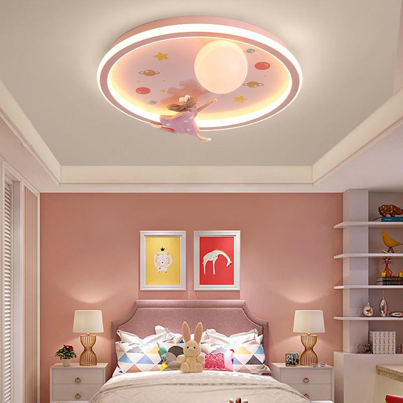 Children's Room Flush Mount Ceiling Light Modern Cartoon Cute Girl Bedroom Princess Room Net Red Angel Pink Round Lamps