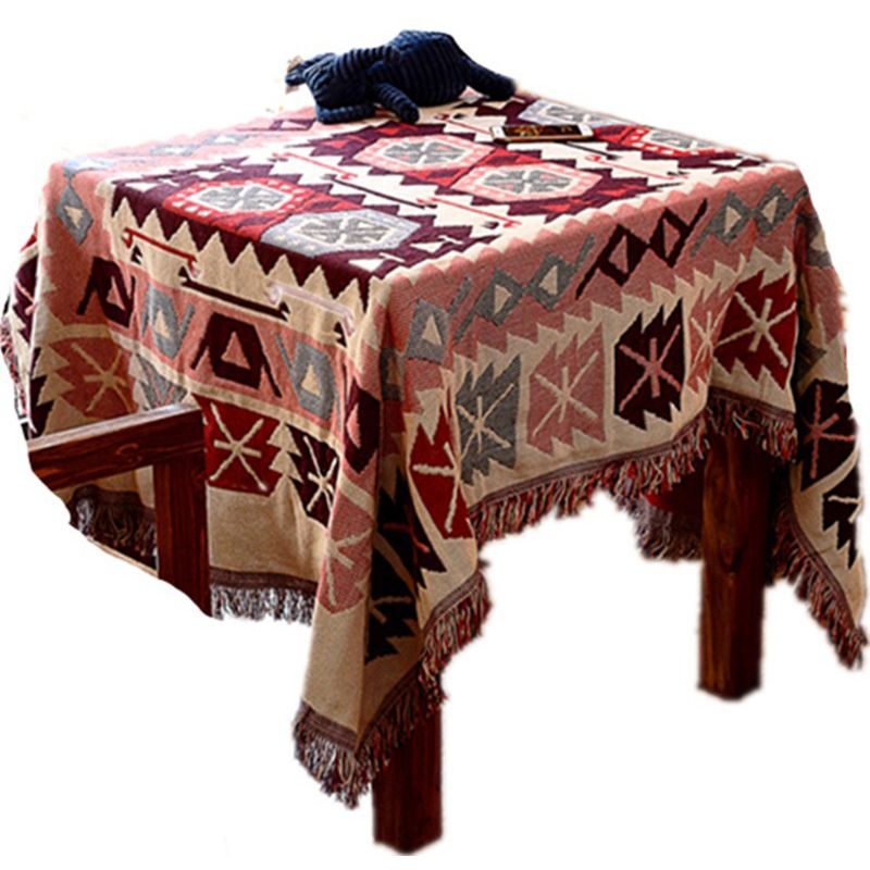Multicolor Woven Geometric Pattern Rug Cotton Bohemian Rug Washable Pet-Friendly Carpet for Room