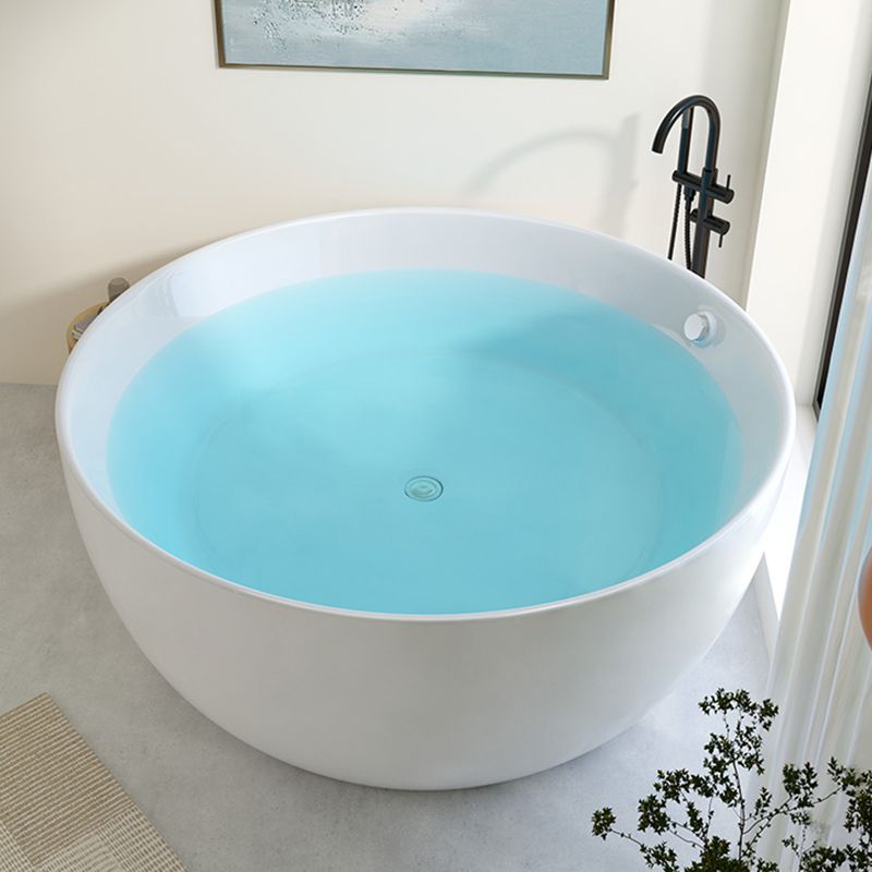 Modern Round Acrylic Bathtub Center Drain and Overflow Trim Tub