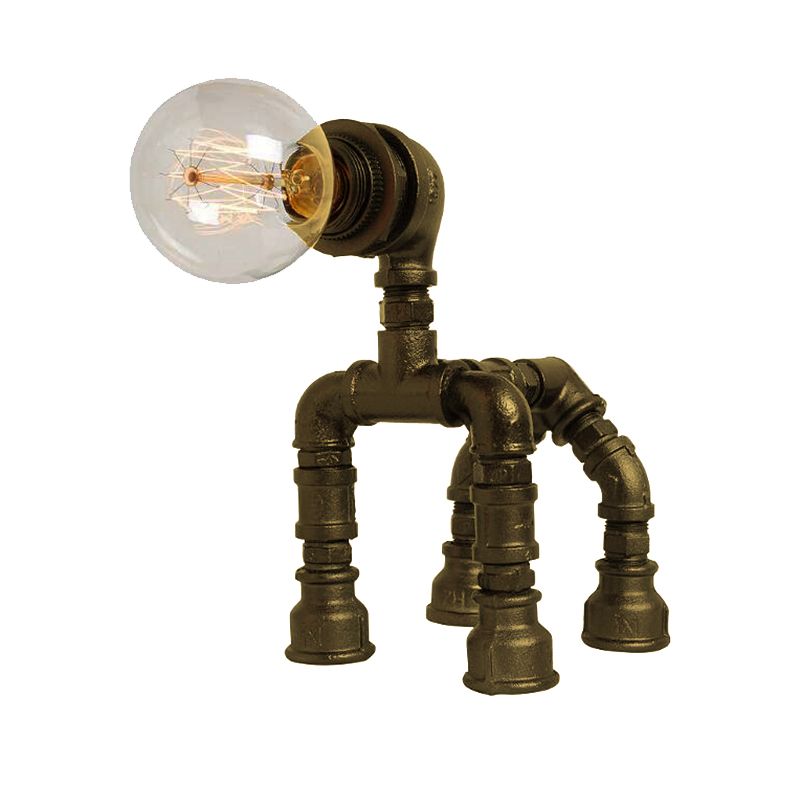 1 Bulb Water Pipe Table Lighting with Dog Design Steampunk Black/Bronze Metallic Table Lamp for Children Bedroom