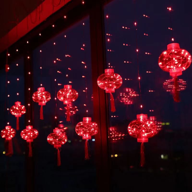Modern Chinese Rope Light Lantern Curtain Light for Spring Festival Decorate