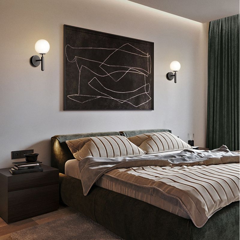 Contemporary Vanity Lighting Globe Glass Wall Light Fixture in White for Bathroom